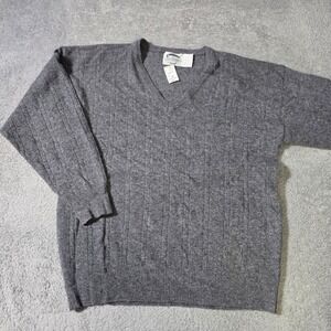 Cambridge Classics Mens L V-Neck Sweater Gray Cable Knit Long Sleeve Ribbed 3298